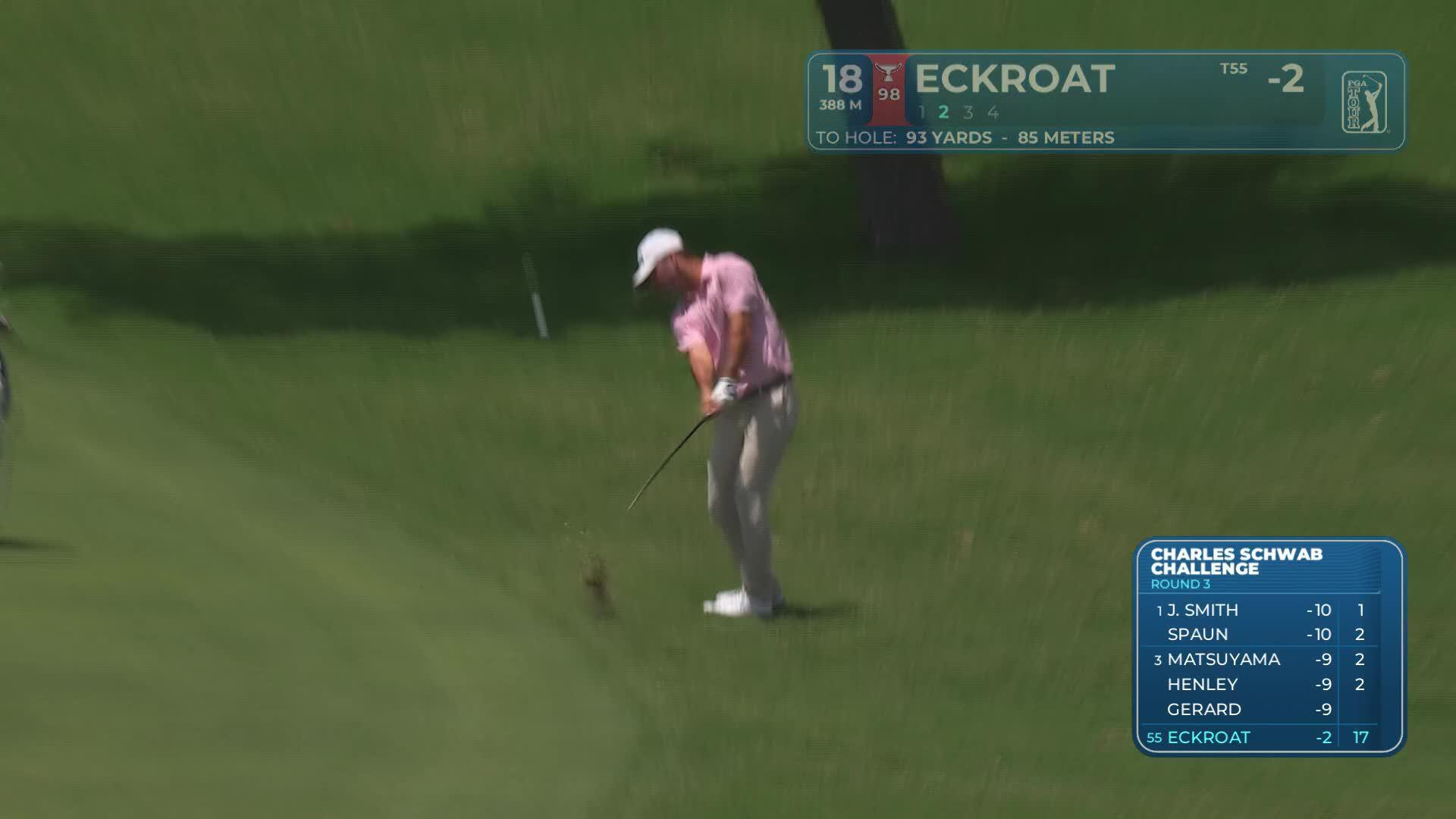 Austin Eckroat gets up-and-down from 91 yards for birdie on No. 18 at Charles Schwab
