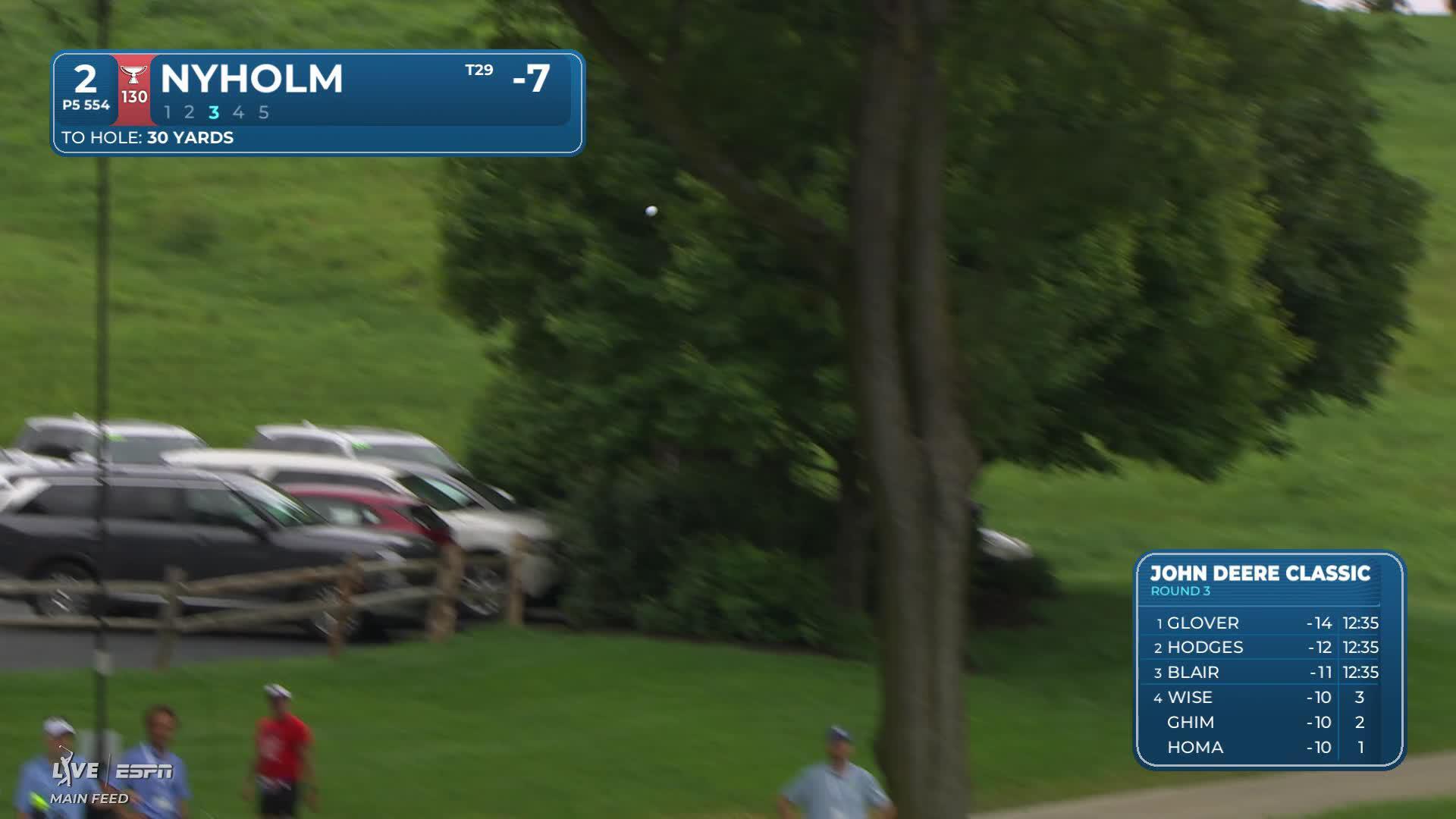 Pontus Nyholm drains 3-foot birdie putt on No. 2 at John Deere