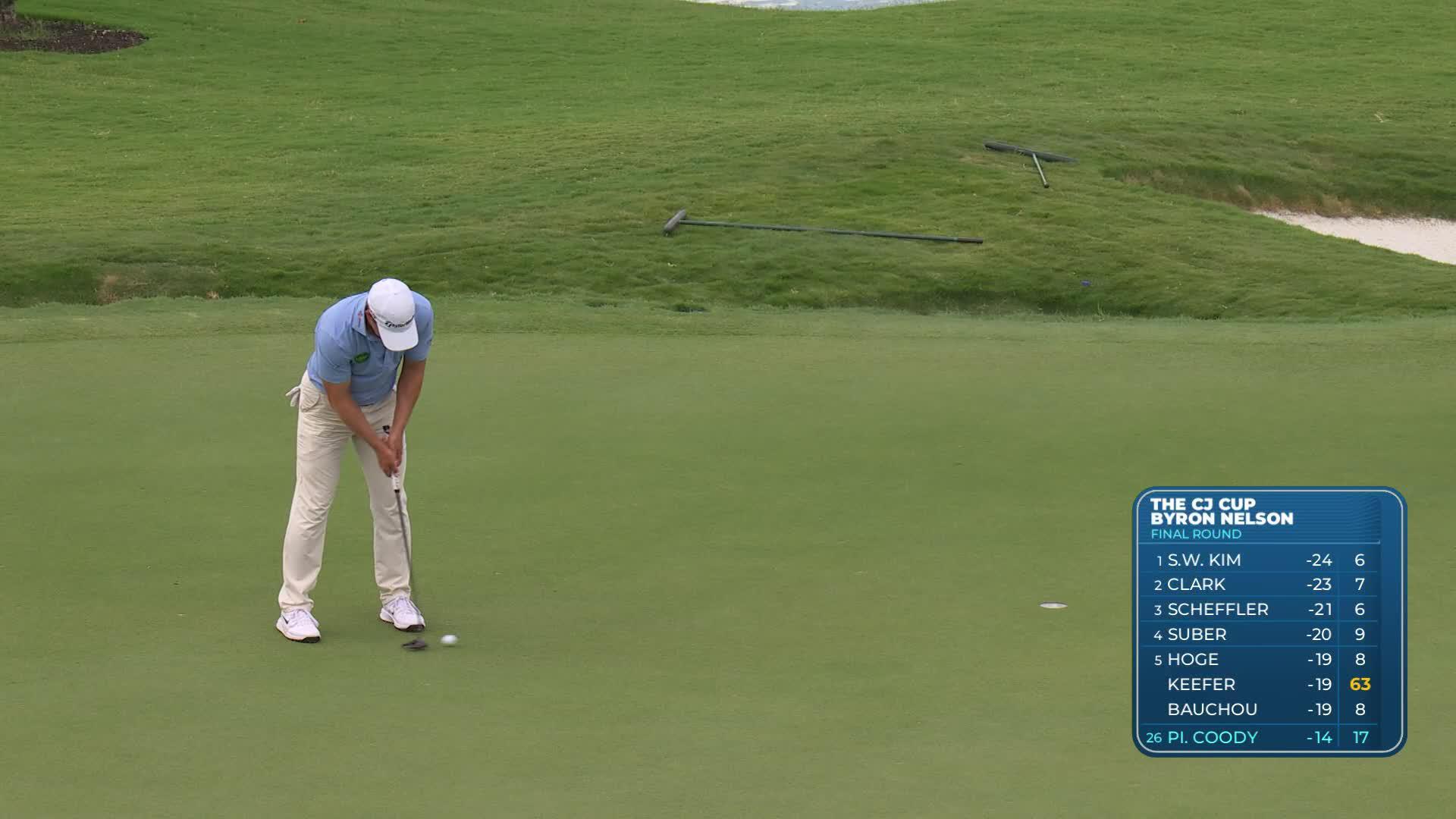 Pierceson Coody drains 9-foot putt for birdie on No. 18 at THE CJ CUP