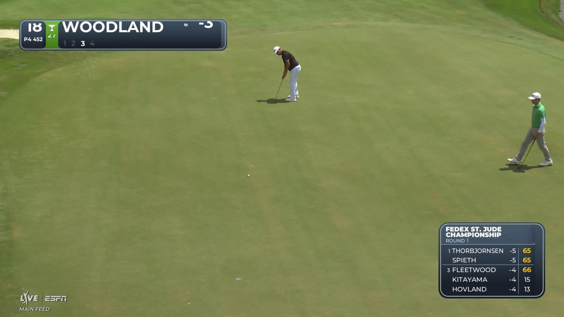 Gary Woodland sinks 38-foot putt on No. 18 at FedEx St. Jude