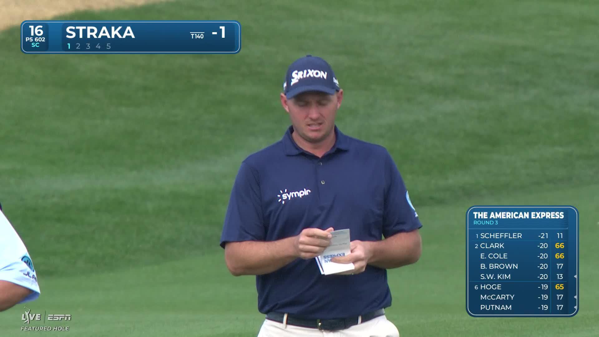 Sepp Straka sinks 8-foot birdie putt on No. 16 at The American Express