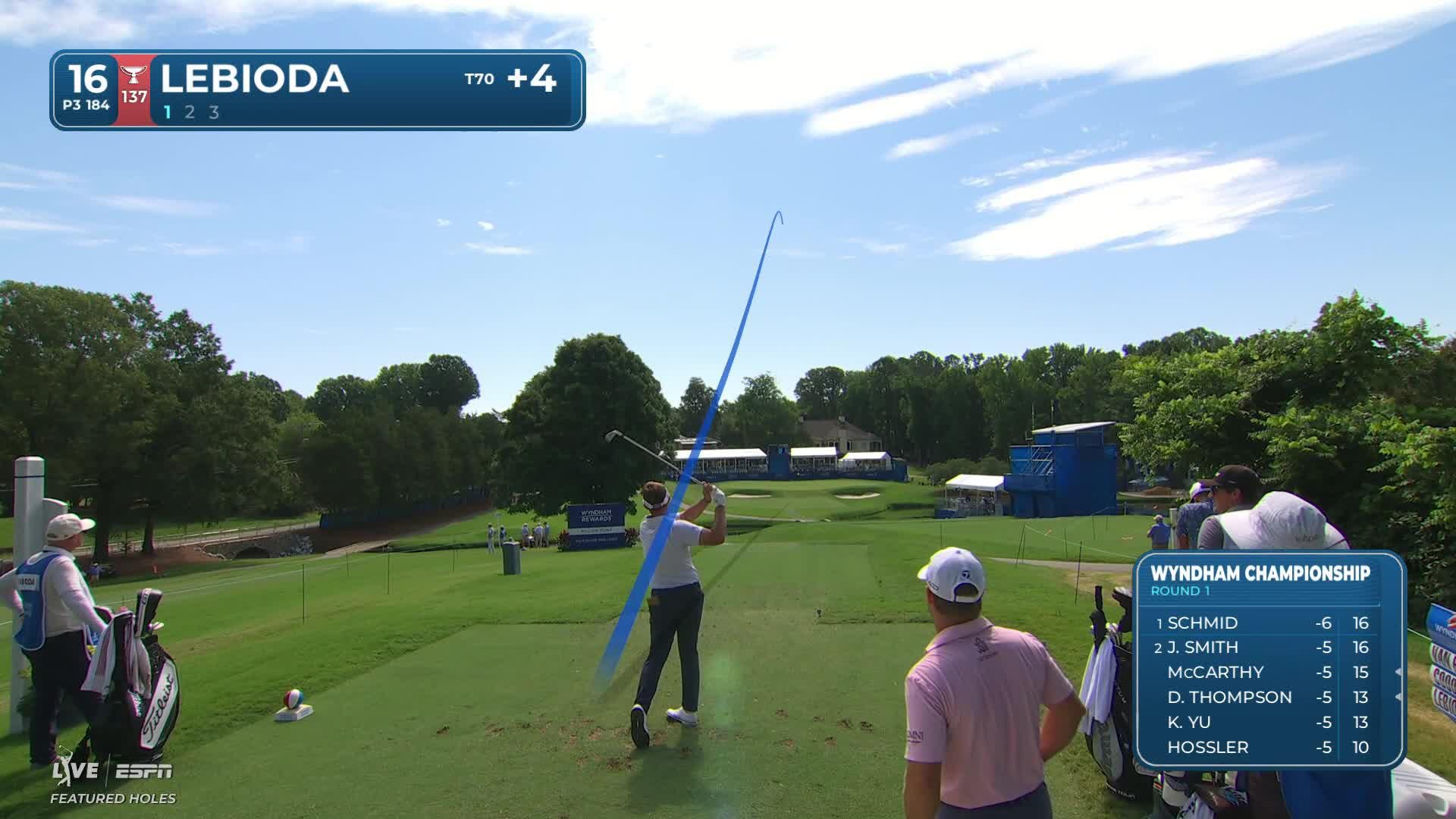 Hank Lebioda hits tee shot to 6 feet, sets up birdie on No. 16 at Wyndham