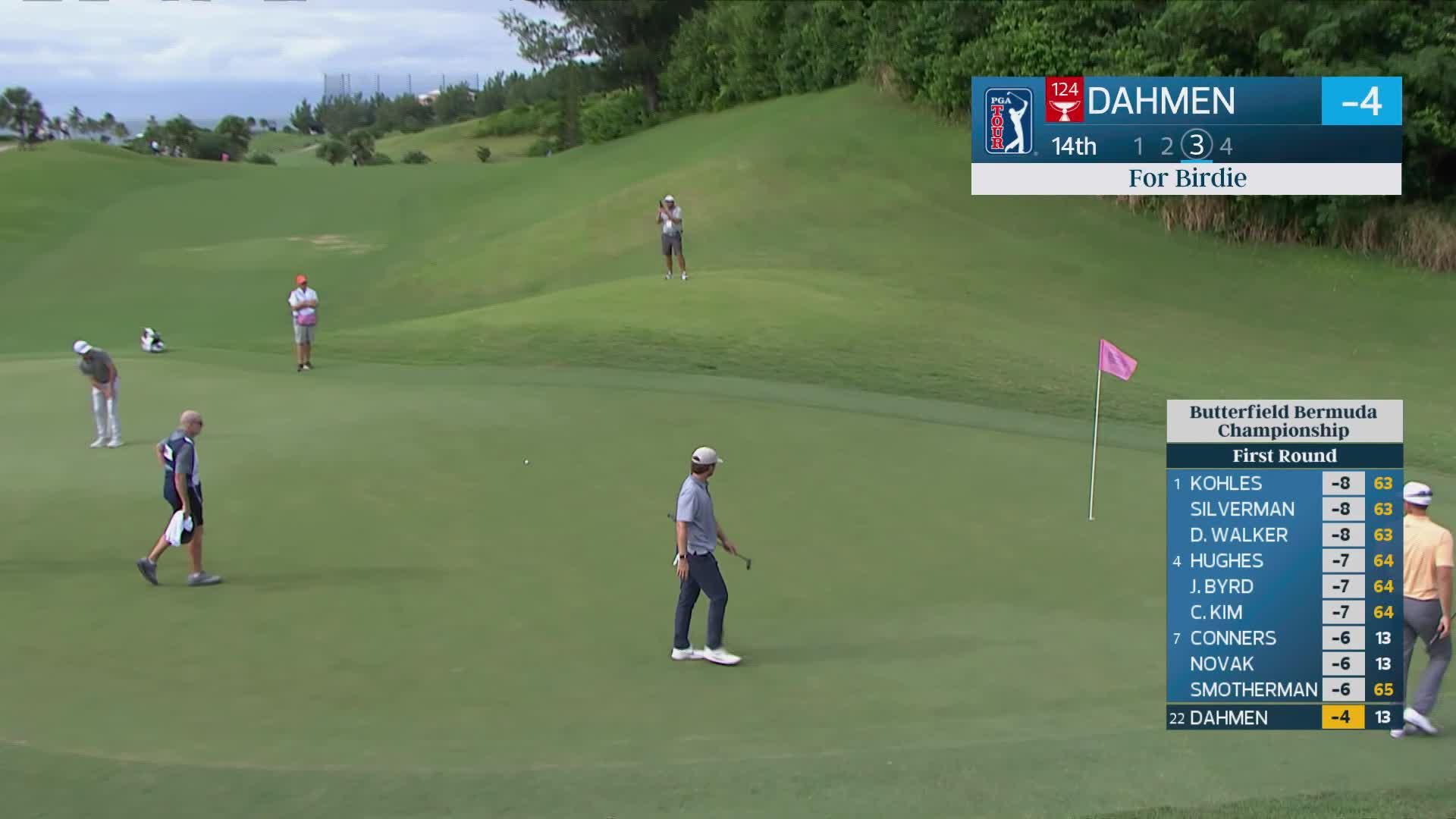 Joel Dahmen sinks 45-foot birdie putt on No. 14 at Butterfield Bermuda