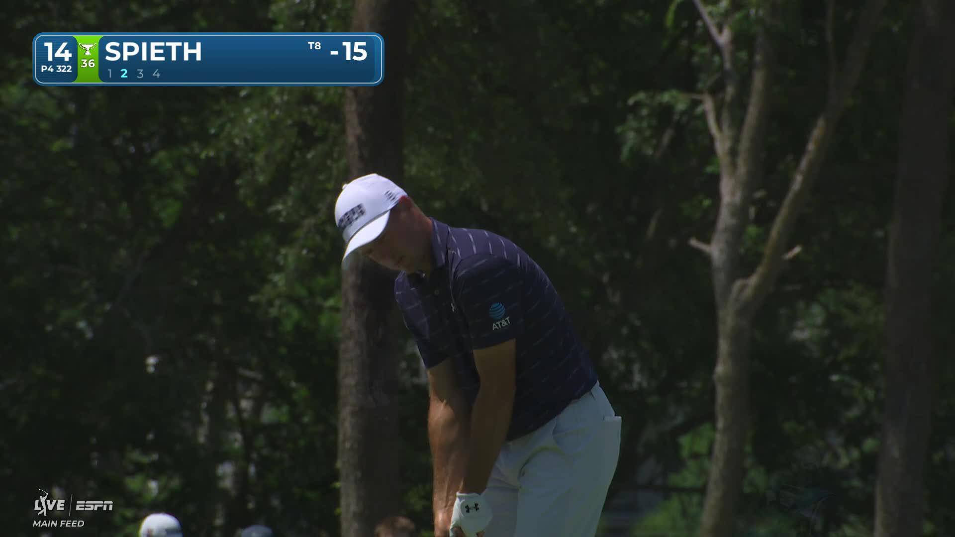 Jordan Spieth drains 6-foot putt for birdie on No. 14 at THE CJ CUP
