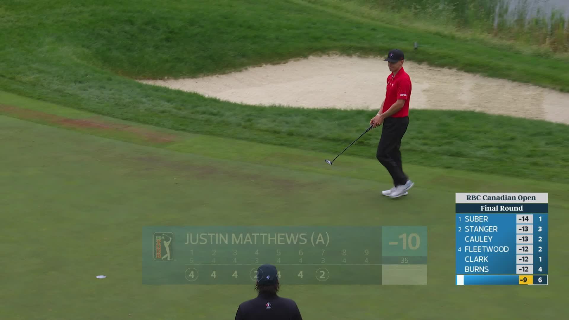 Justin Matthews holes 18-foot greenside shot for birdie on No. 7 at RBC Canadian