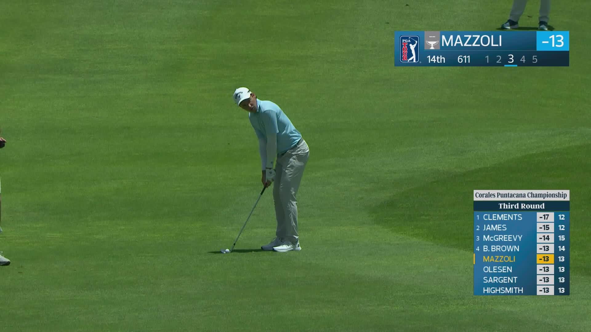 Stefano Mazzoli sinks 17-foot birdie putt on No. 14 at Corales Puntacana