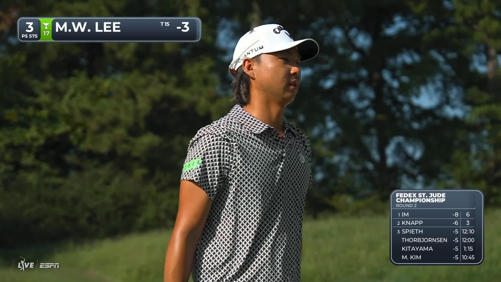 Min Woo Lee gets up-and-down from 70 feet for birdie on No. 3 at FedEx St. Jude