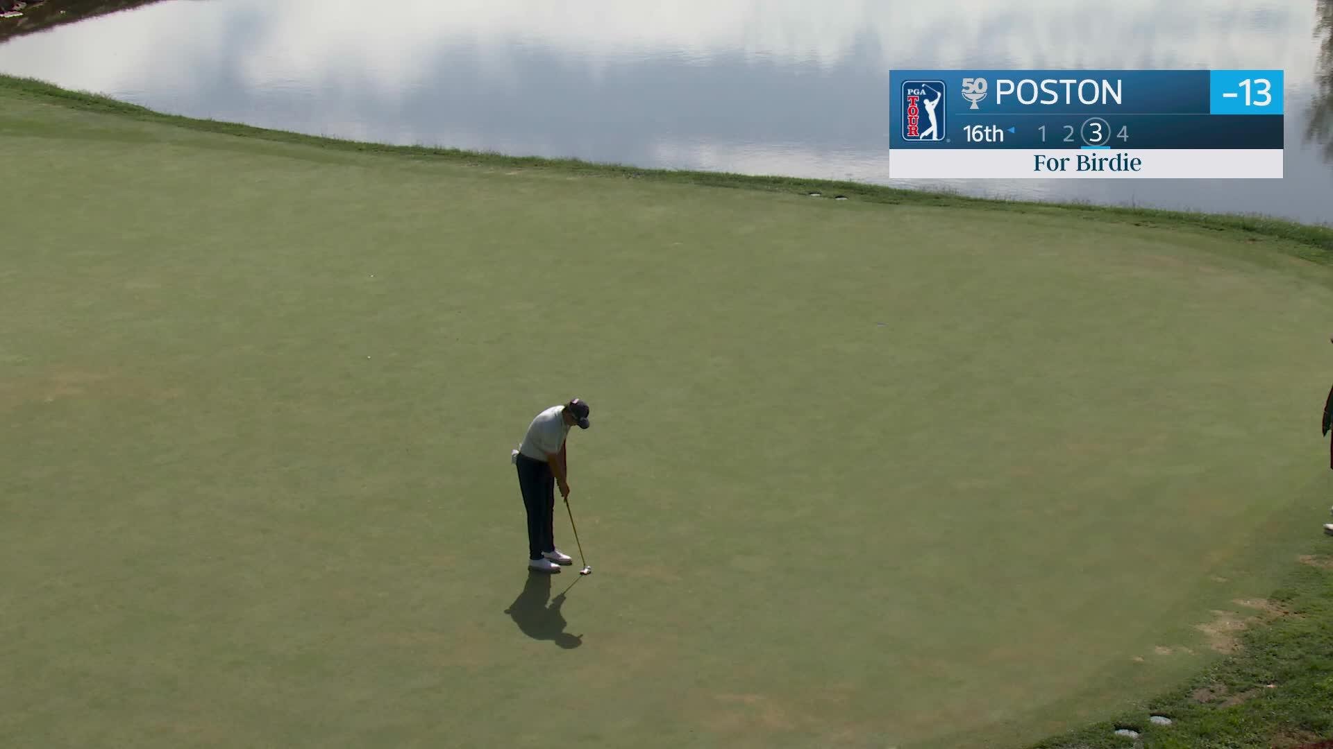 J.T. Poston drains 28-foot birdie putt on No. 16 at Biltmore Championship