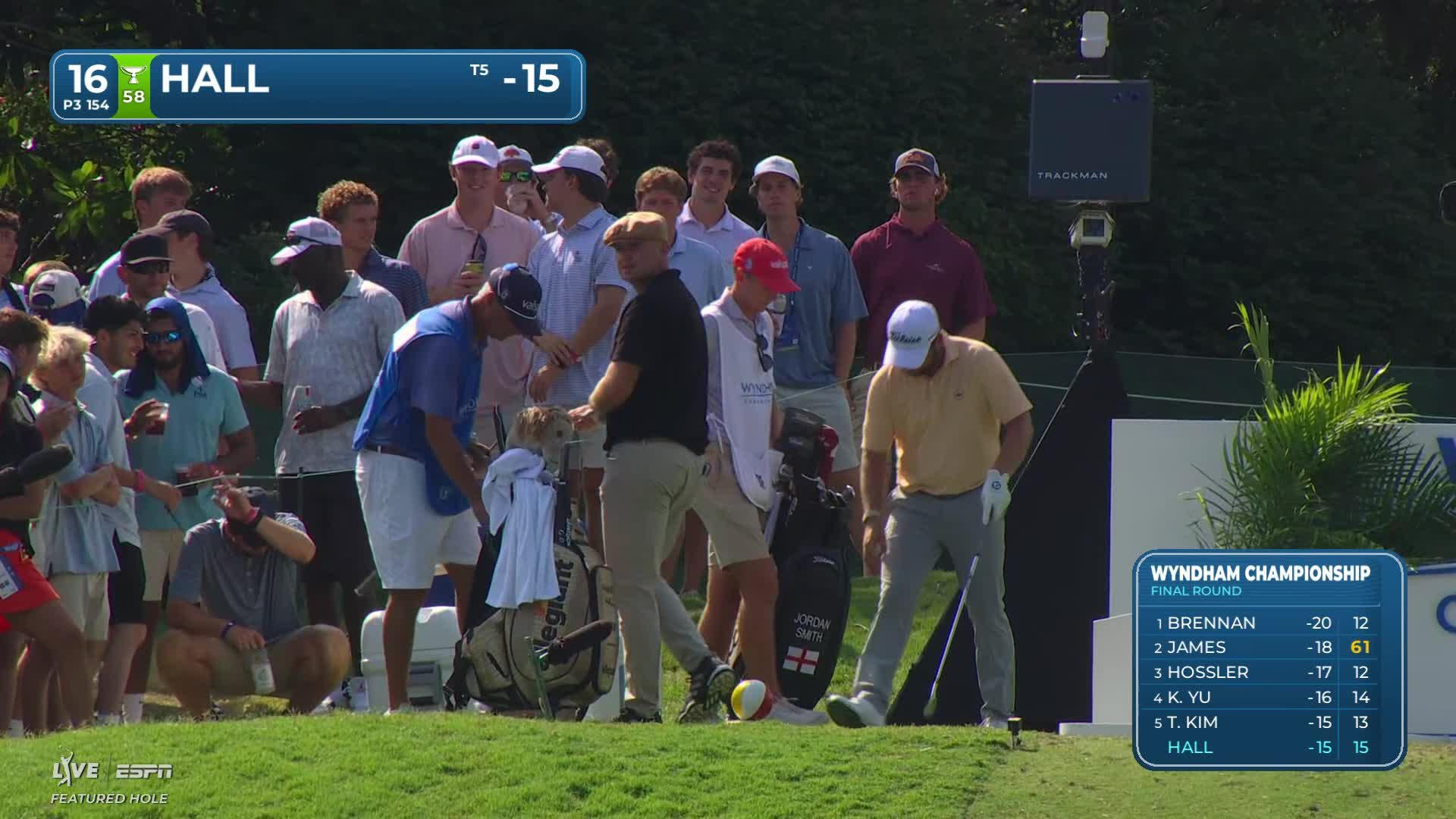 Harry Hall hits tee shot to 4 feet, sets up birdie on No. 16 at Wyndham