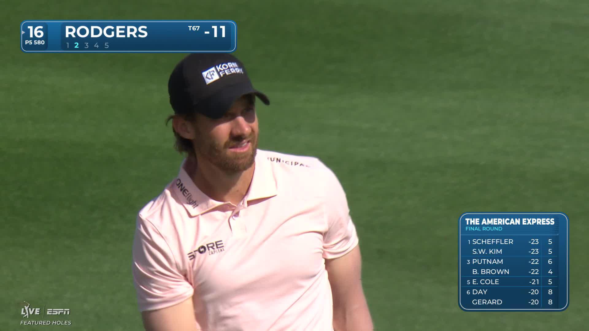 Patrick Rodgers hits 257-yard approach to 23 feet, sets up birdie on No. 16 at The American Express