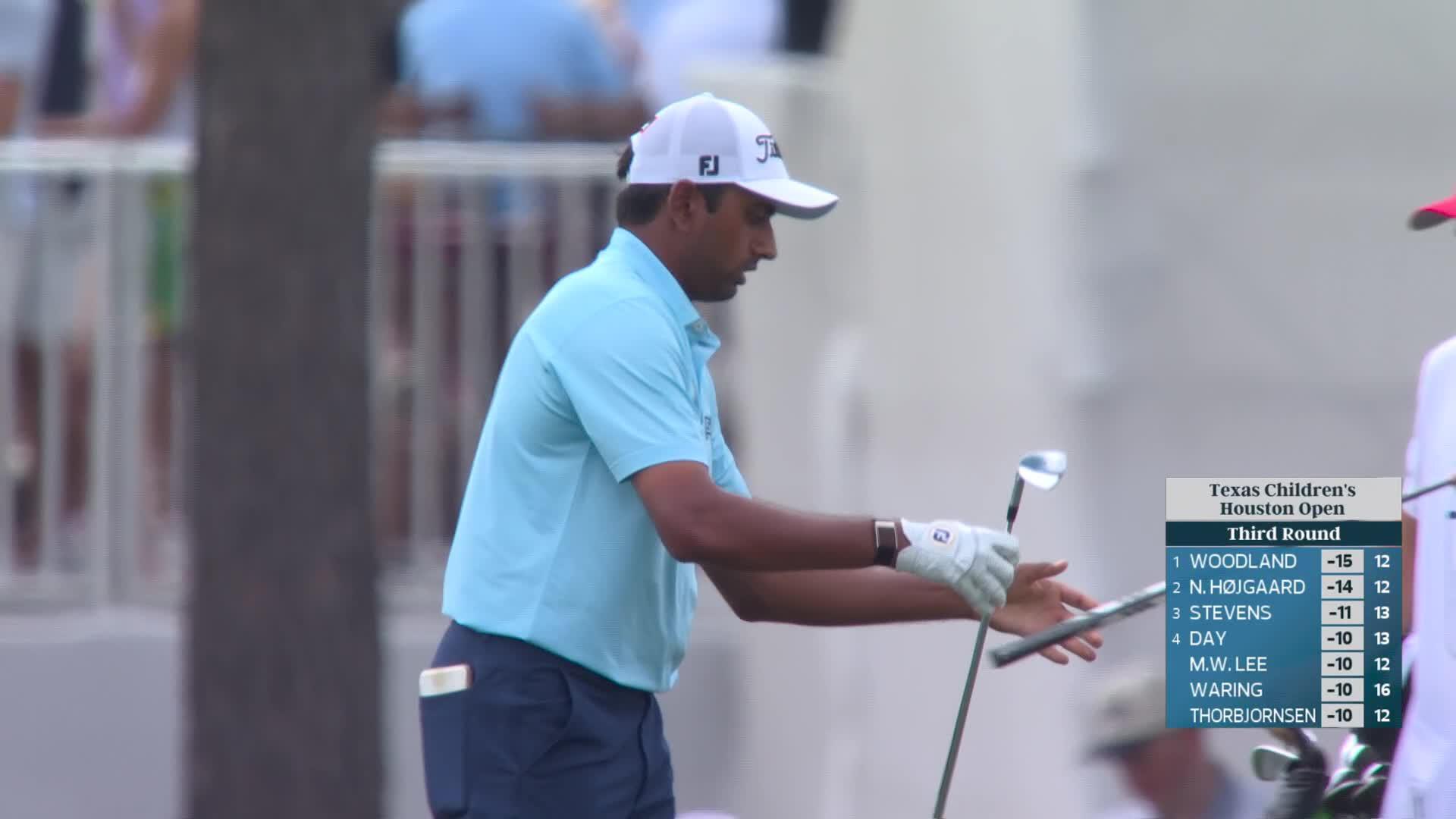 Sudarshan Yellamaraju hits 187-yard approach to 6 feet, sets up birdie on No. 18 at Texas Children's