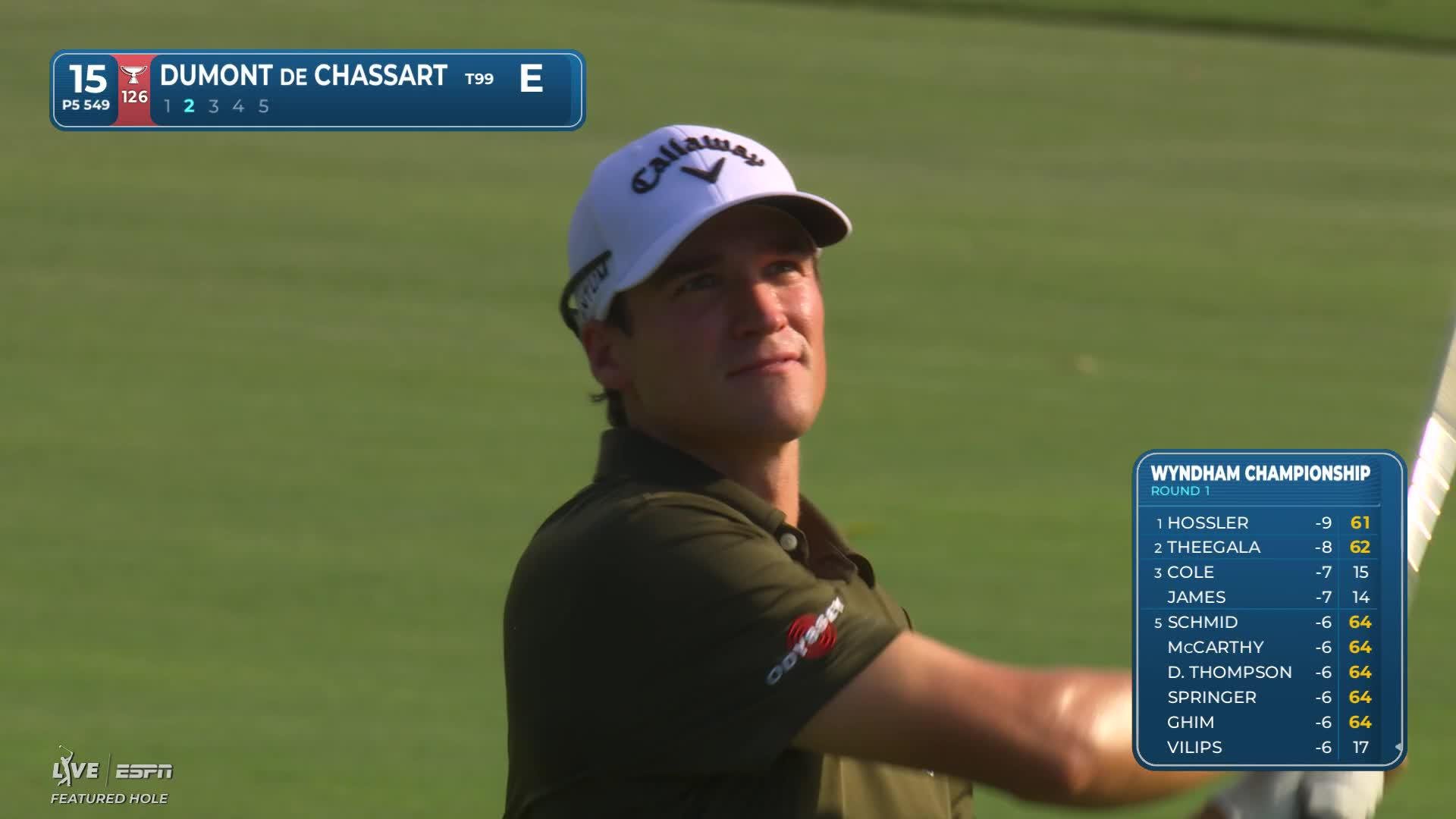 Adrien Dumont de Chassart drains 6-foot putt for birdie on No. 15 at Wyndham