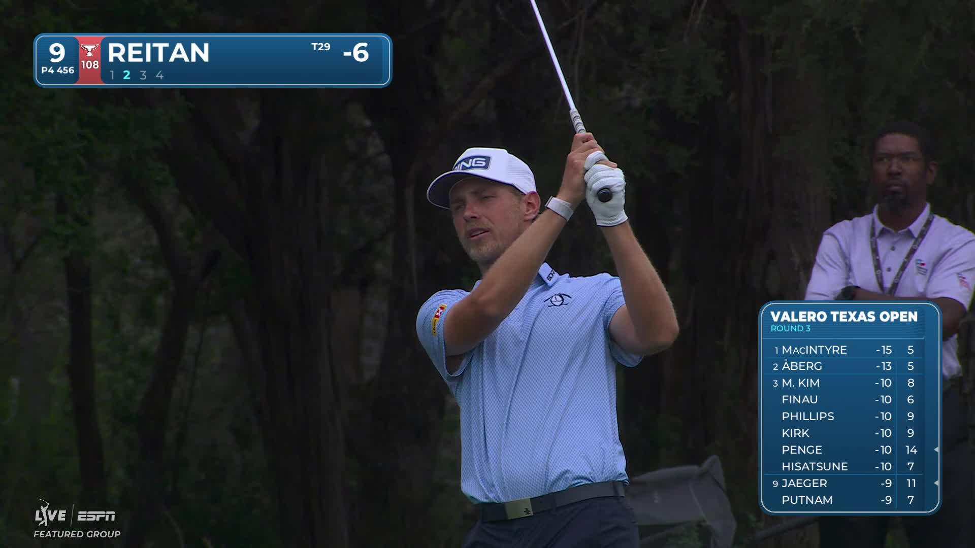 Kristoffer Reitan drains 21-foot birdie putt on No. 9 at Valero