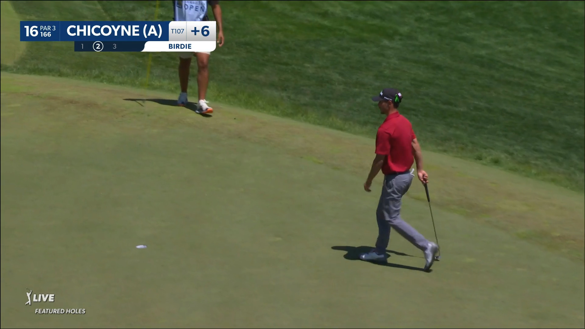 Jakob Chicoyne drains the birdie putt at RBC Canadian