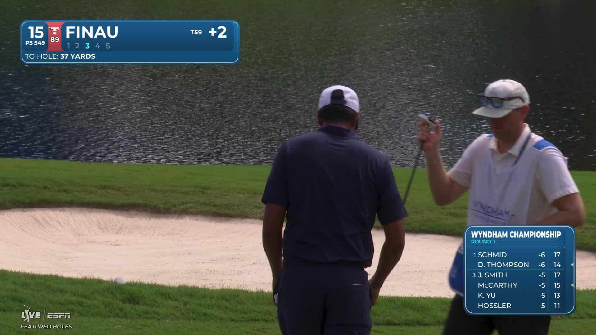 Tony Finau drains 7-foot putt for birdie on No. 15 at Wyndham