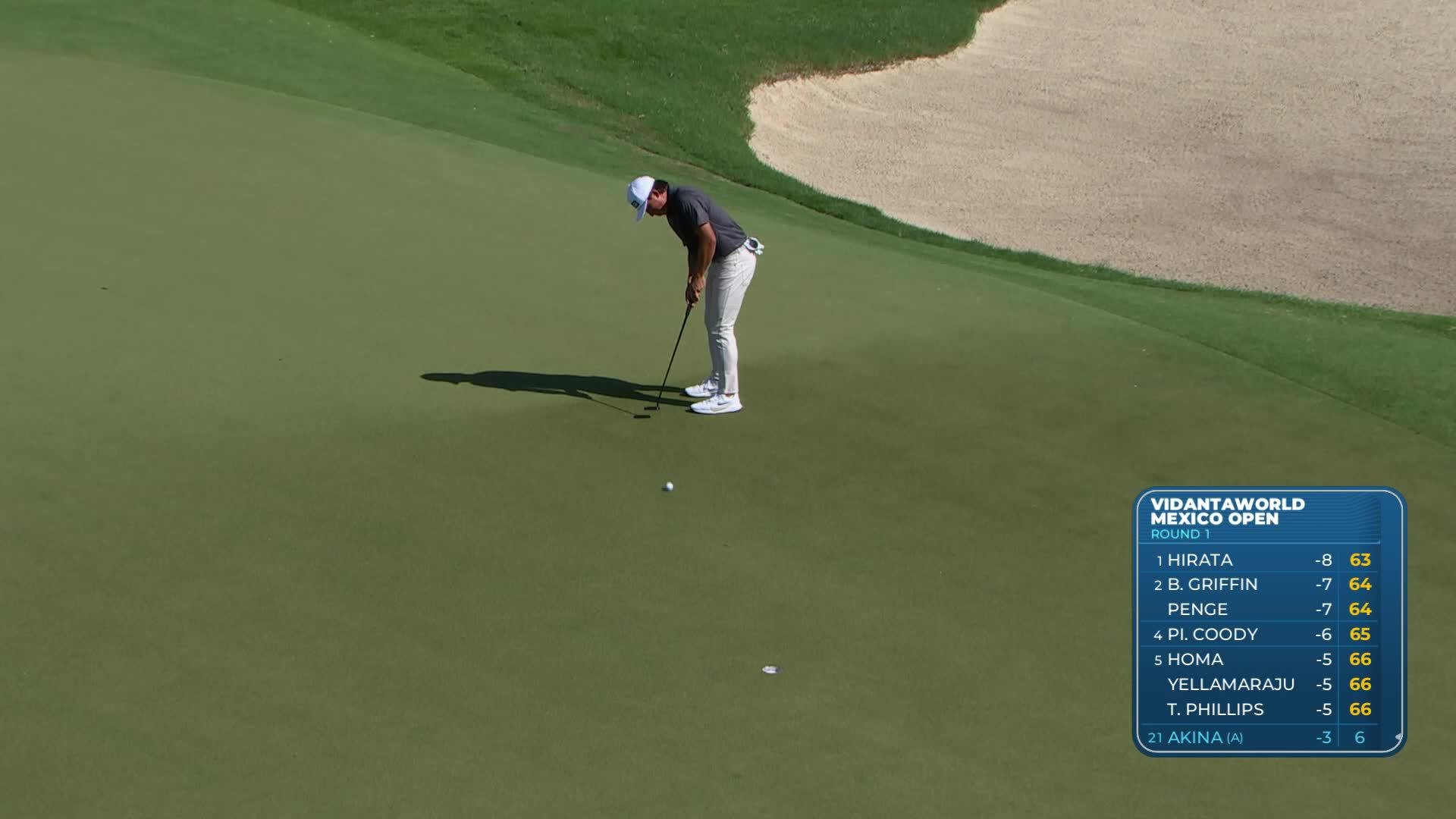 Kihei Akina's 200-yard approach sets up birdie on No. 16 at Mexico Open