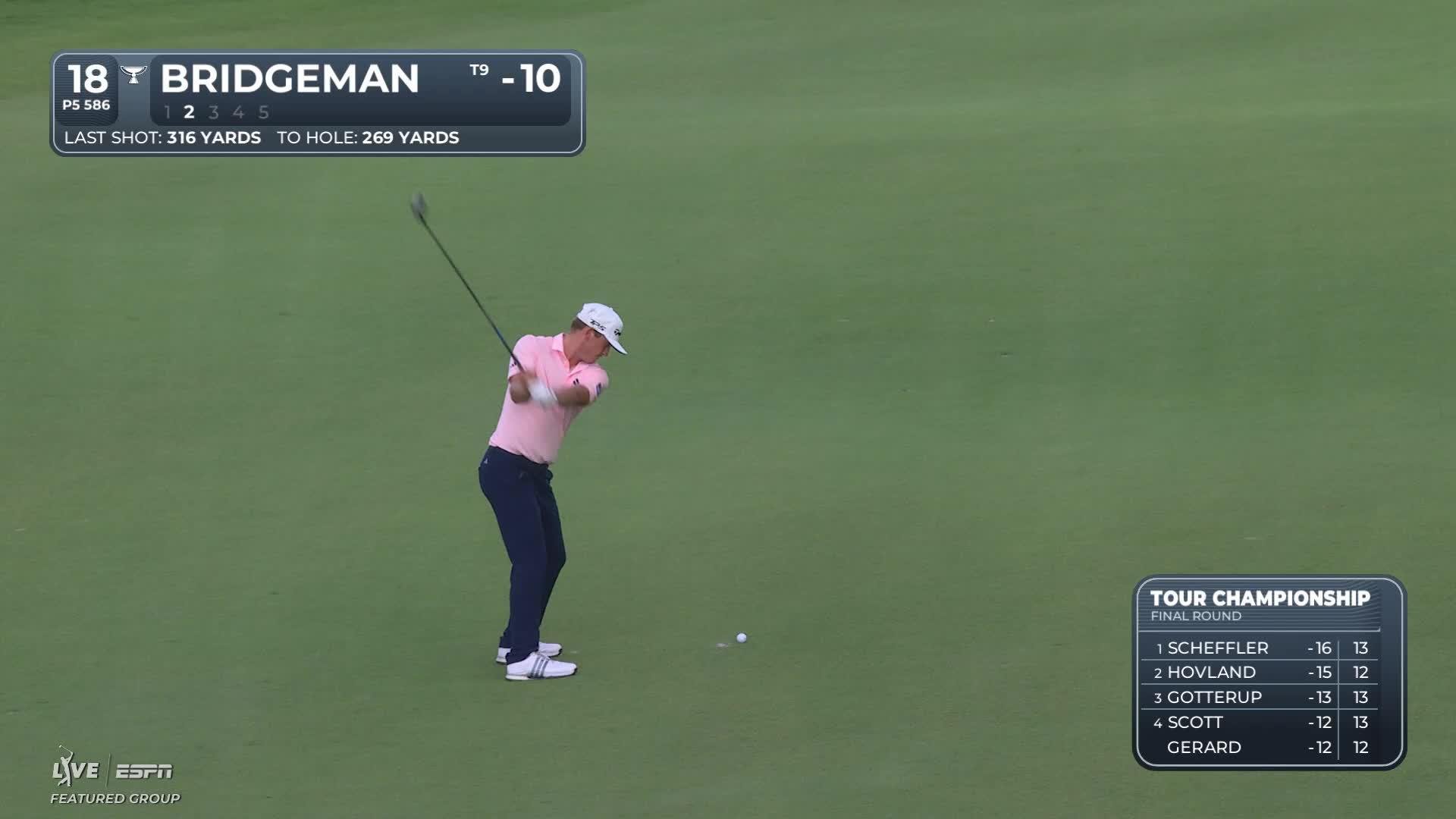 Jacob Bridgeman sinks 3-foot putt for birdie on No. 18 at TOUR Championship