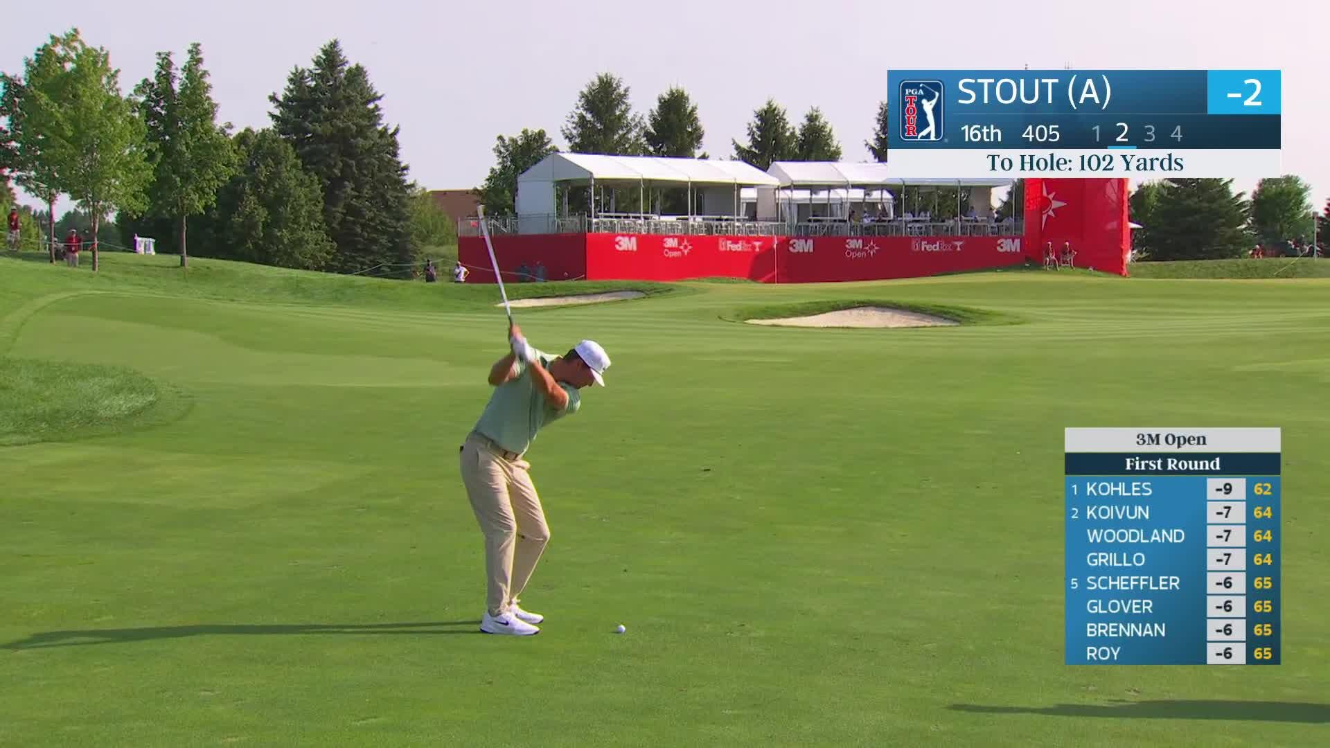 Preston Stout's 104-yard approach sets up birdie on No. 16 at 3M Open