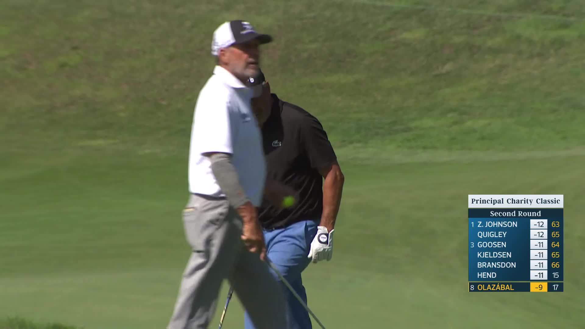 José María Olazábal makes birdie on No. 18 at Principal Charity Classic