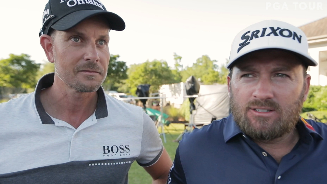 Teammates play "Finish My Sentence" at Zurich Classic