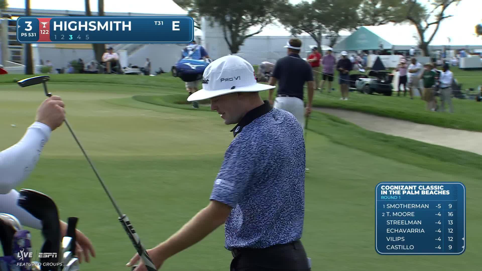 Joe Highsmith sinks 16-foot birdie putt on No. 3 at Cognizant Classic