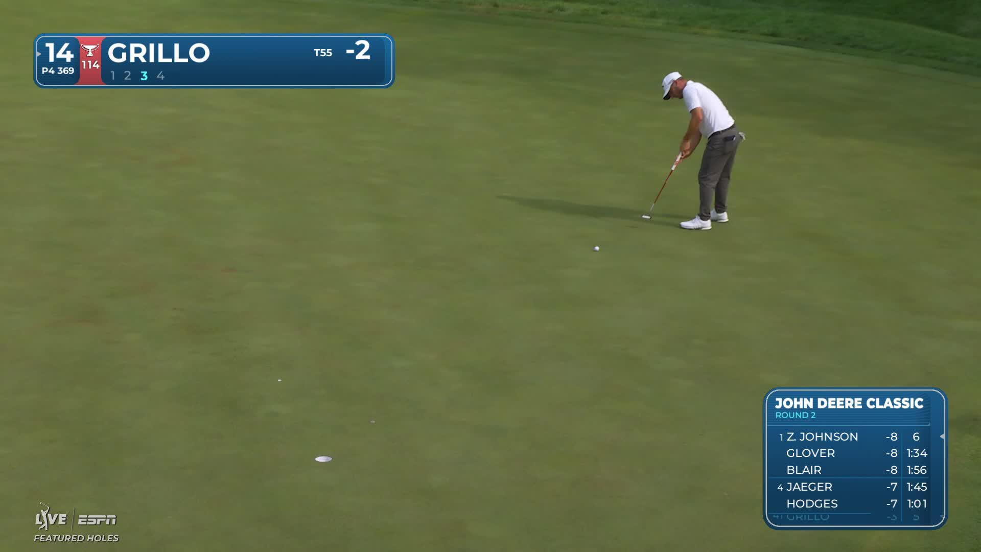 Emiliano Grillo sinks 24-foot birdie putt on No. 14 at John Deere