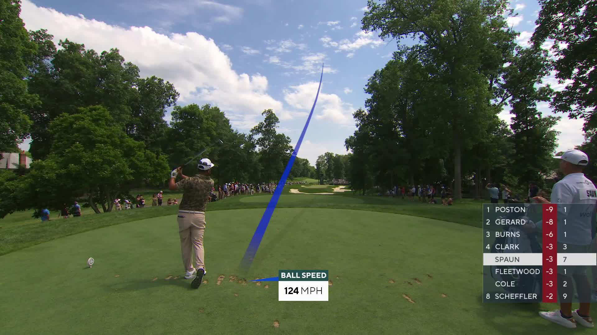 J.J. Spaun hits tee shot to 6 feet, sets up birdie on No. 8 at the Memorial