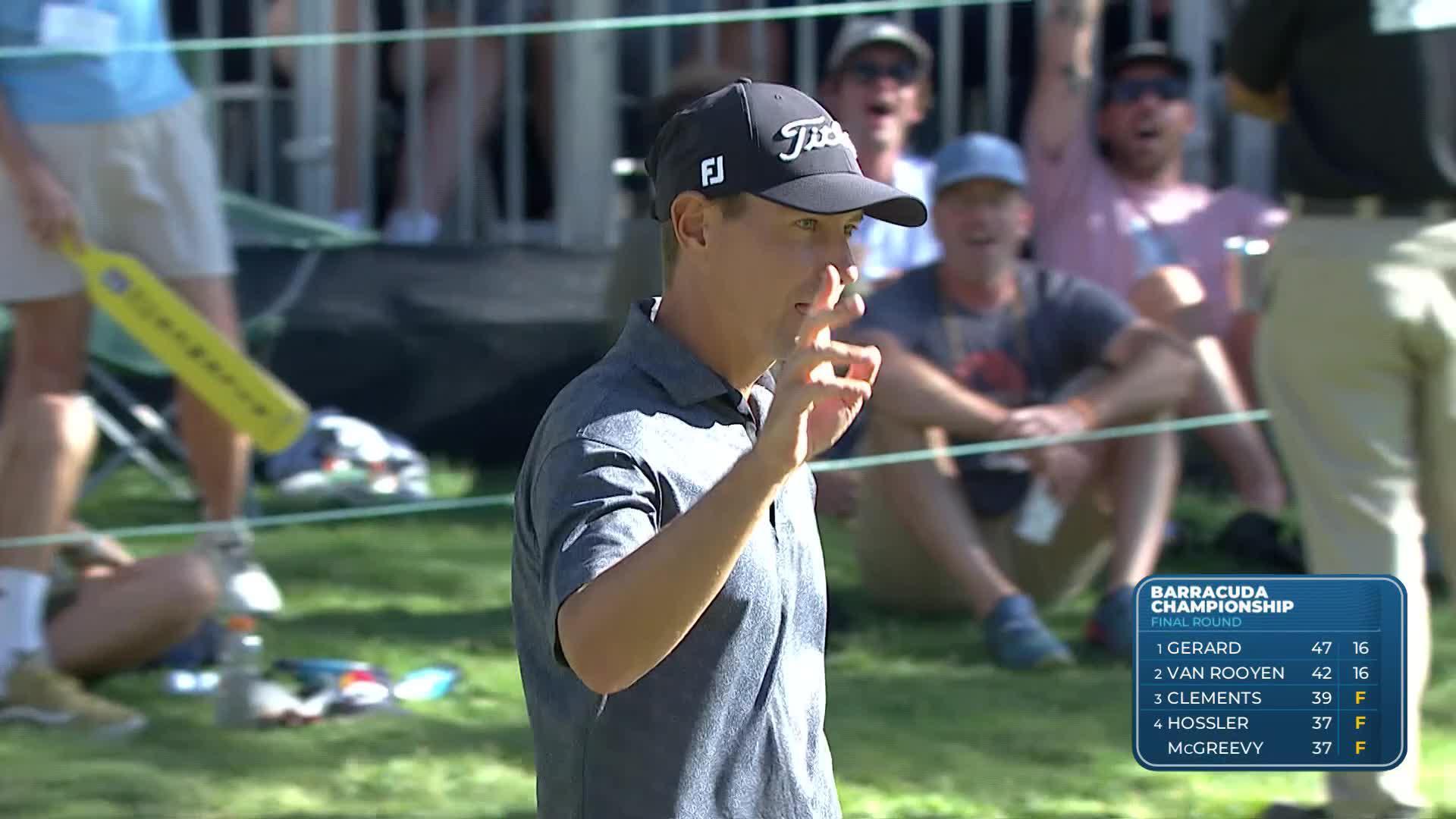 Jason Scrivener makes birdie on No. 18 at Barracuda