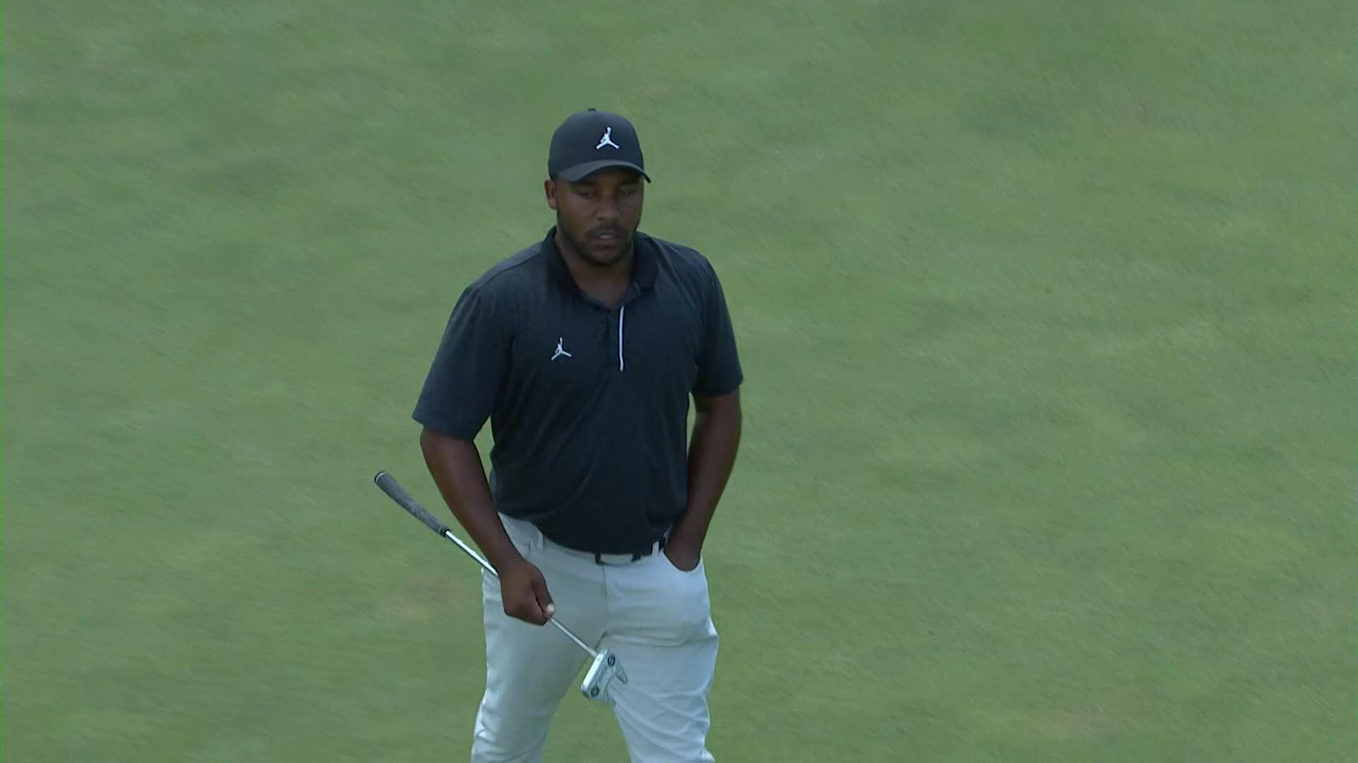 Harold Varner III chips out of rough to set up birdie at BMW Championship