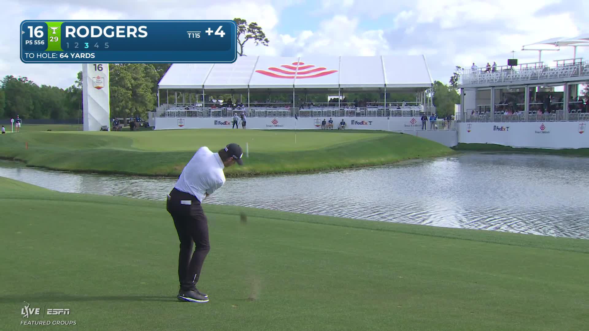 Patrick Rodgers sinks 20-foot birdie putt on No. 16 at Texas Children's