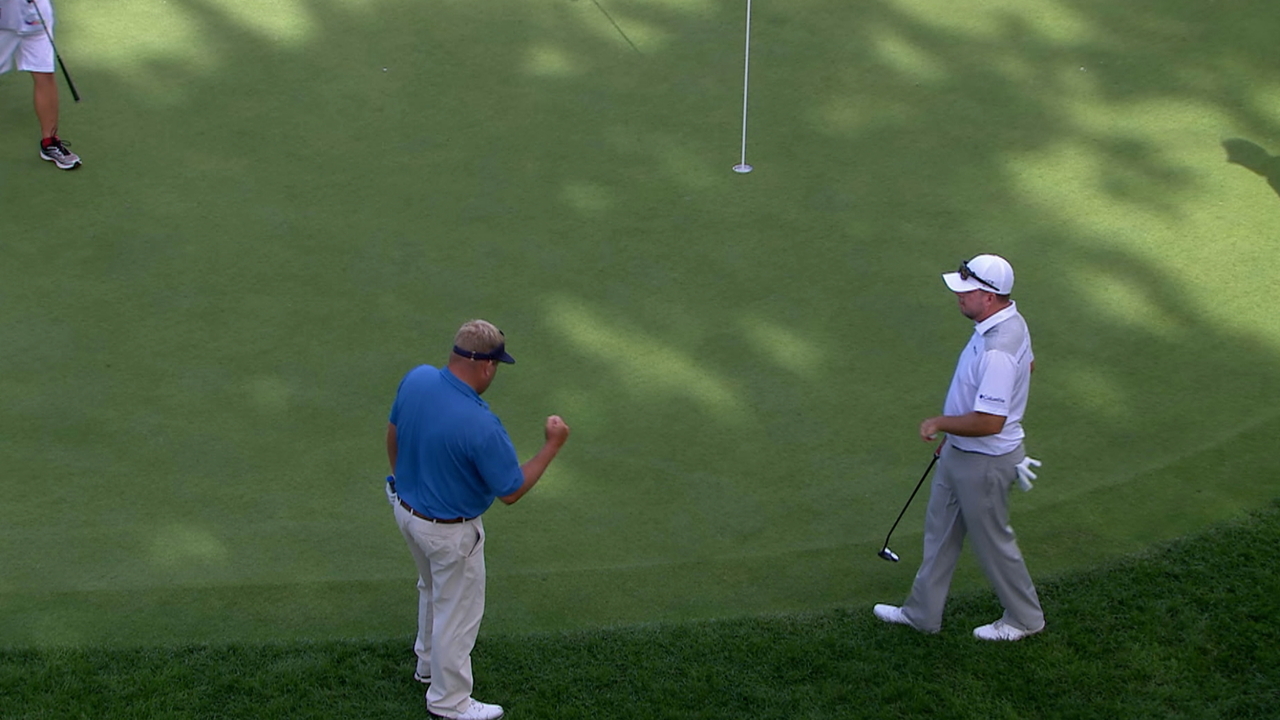 Carl Petterson wedge shot strikes the pin at RBC Canadian