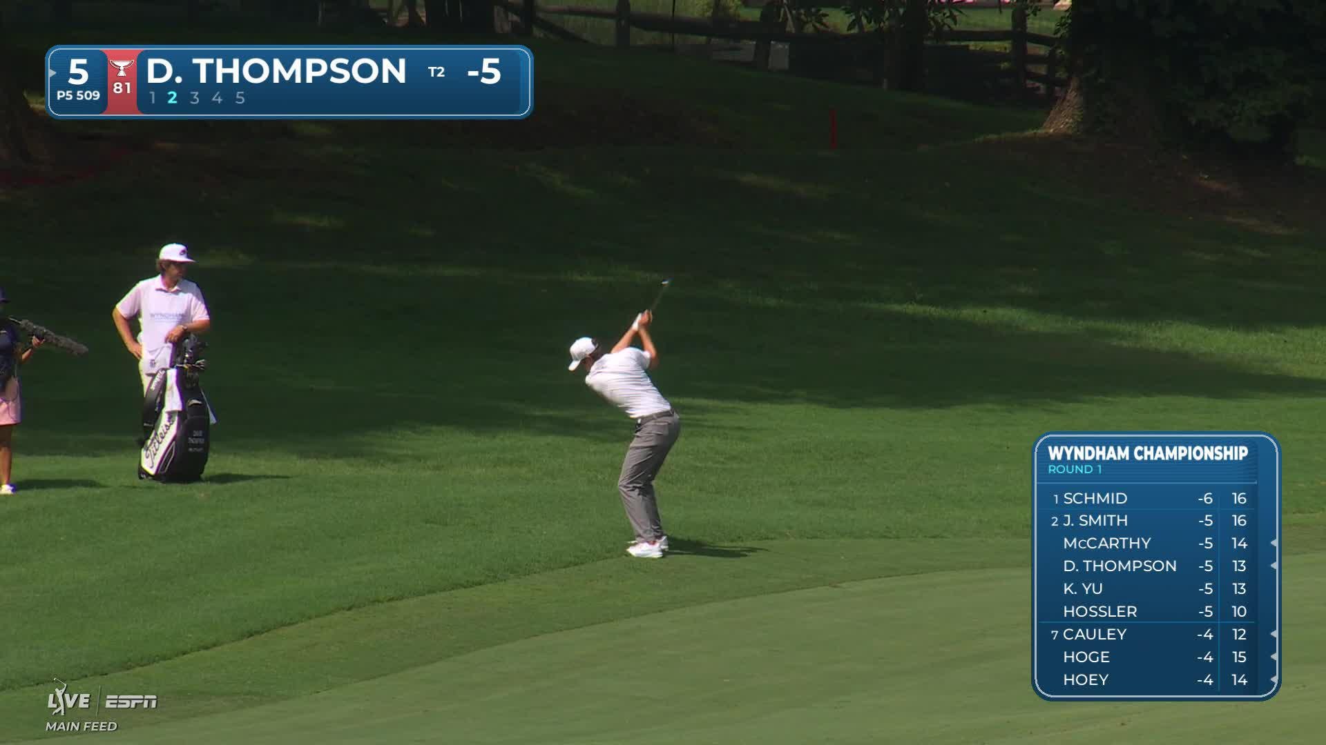 Davis Thompson reaches par-5 No. 5 in two, makes birdie at Wyndham