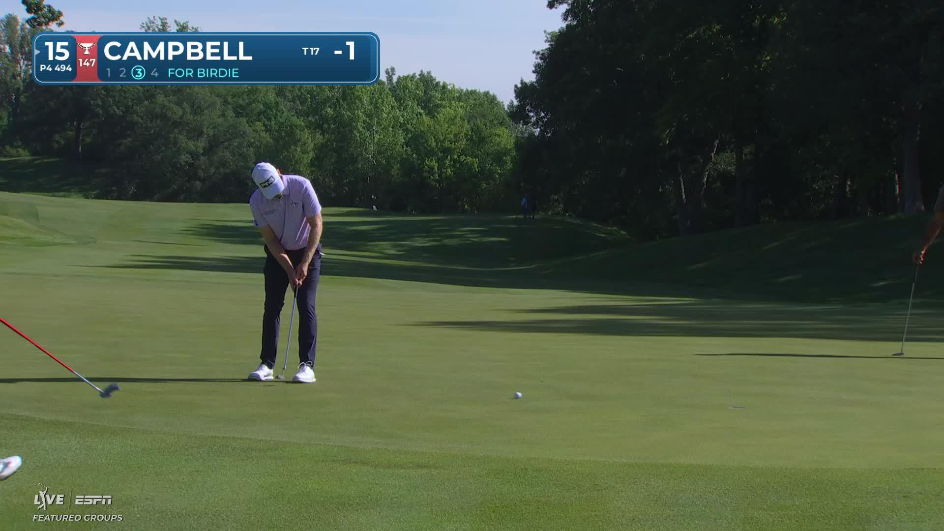 Brian Campbell drains 11-foot birdie putt on No. 15 at John Deere