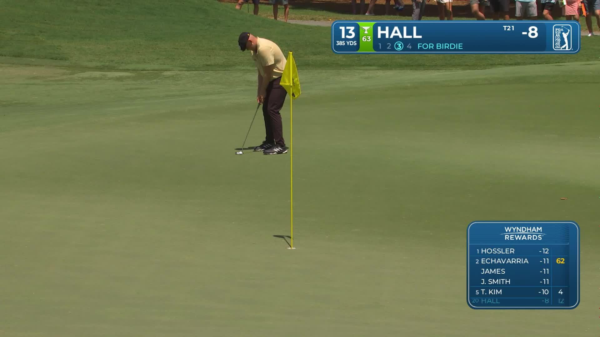 Harry Hall sinks 25-foot birdie putt on No. 13 at Wyndham