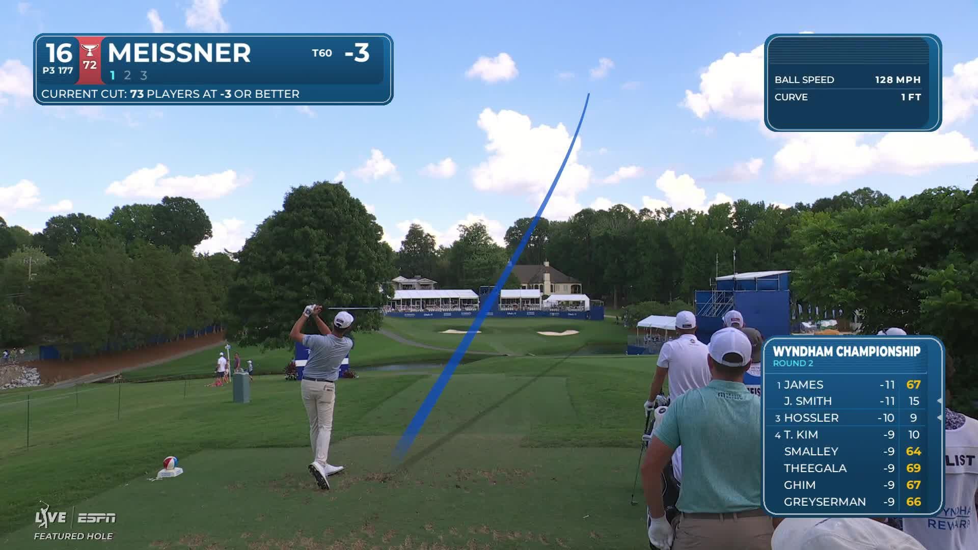 Mac Meissner holes 37-foot shot from rough for birdie on No. 16 at Wyndham