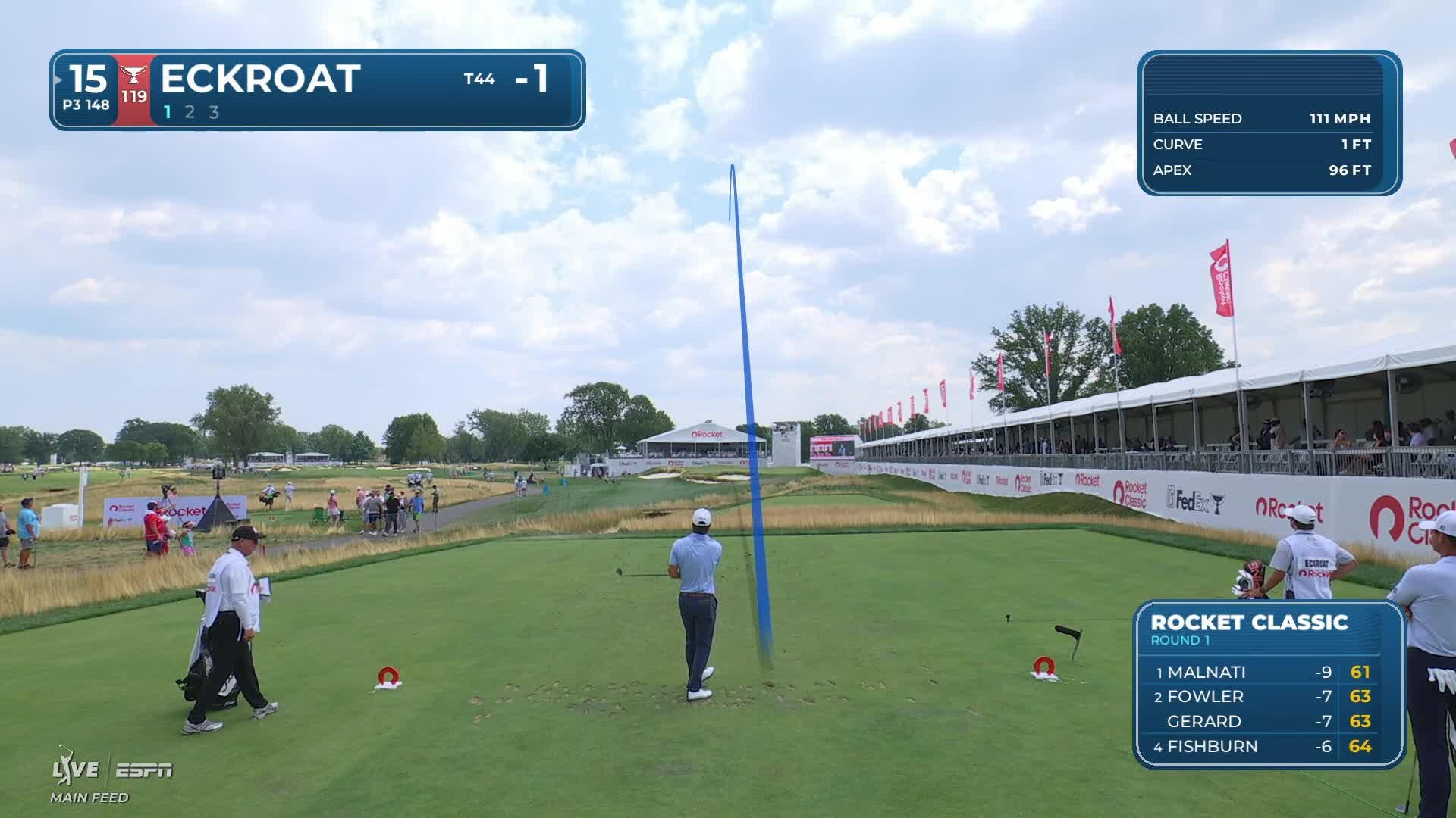 Austin Eckroat hits tee shot to 3 feet, sets up birdie on No. 15 at Rocket Classic