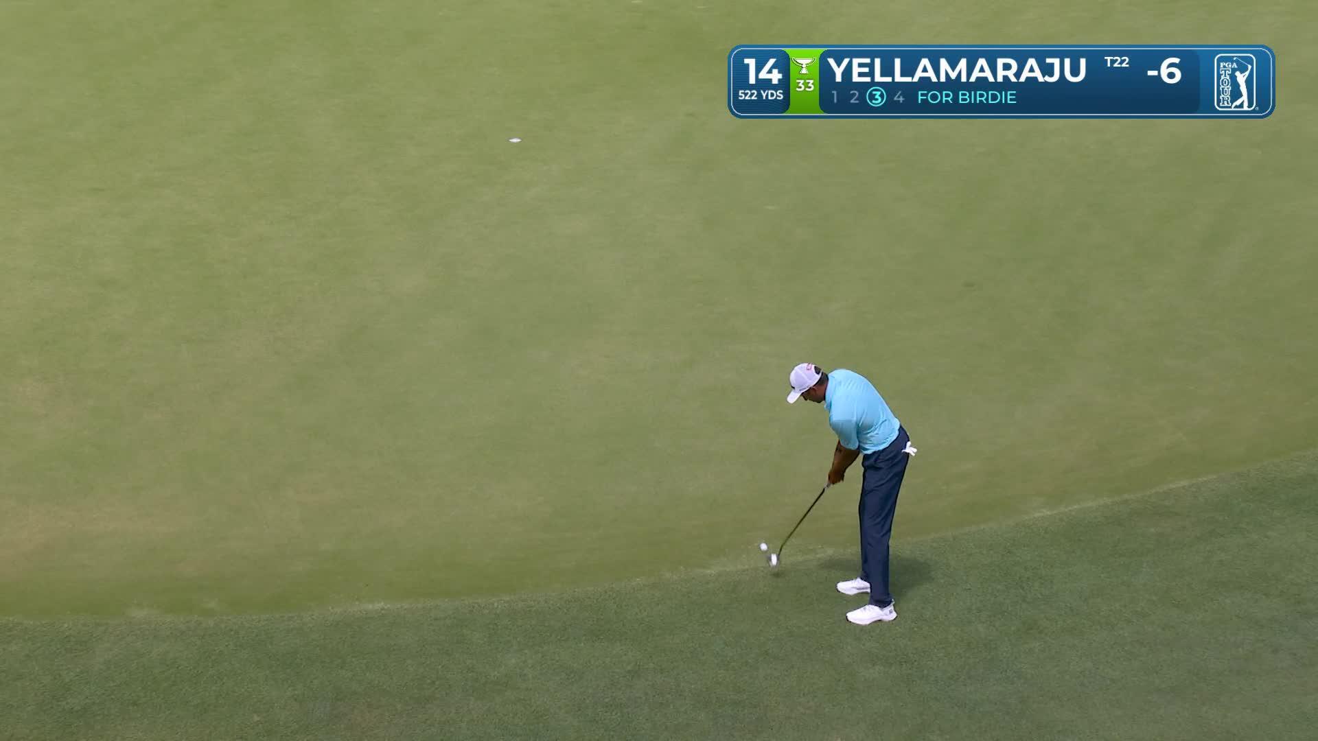 Sudarshan Yellamaraju holes out 35-foot birdie putt on No. 14 at Texas Children's
