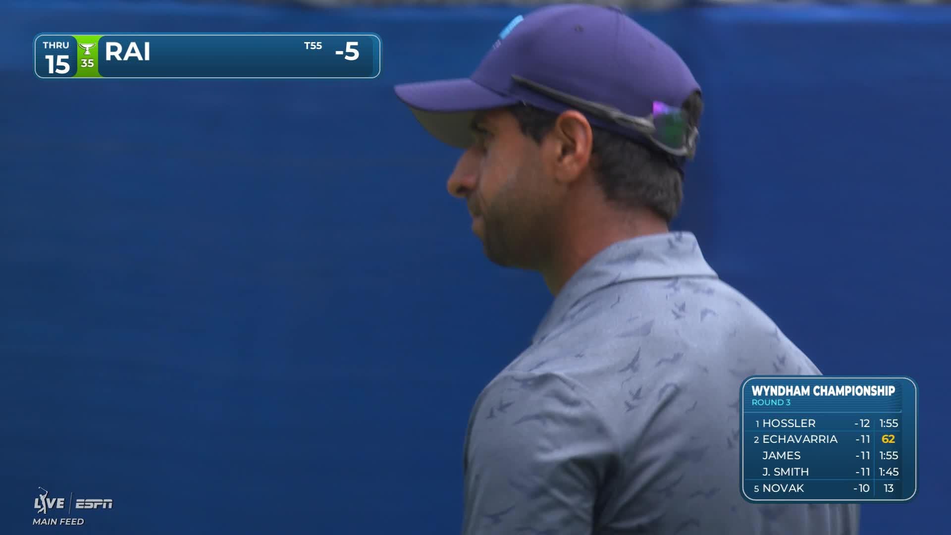 Aaron Rai sinks 4-foot putt for birdie on No. 15 at Wyndham