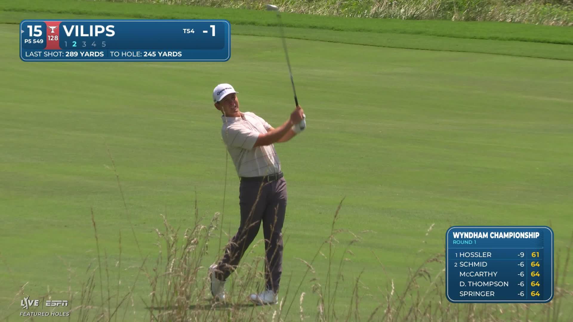 Karl Vilips drains 16-inch putt for birdie on No. 15 at Wyndham
