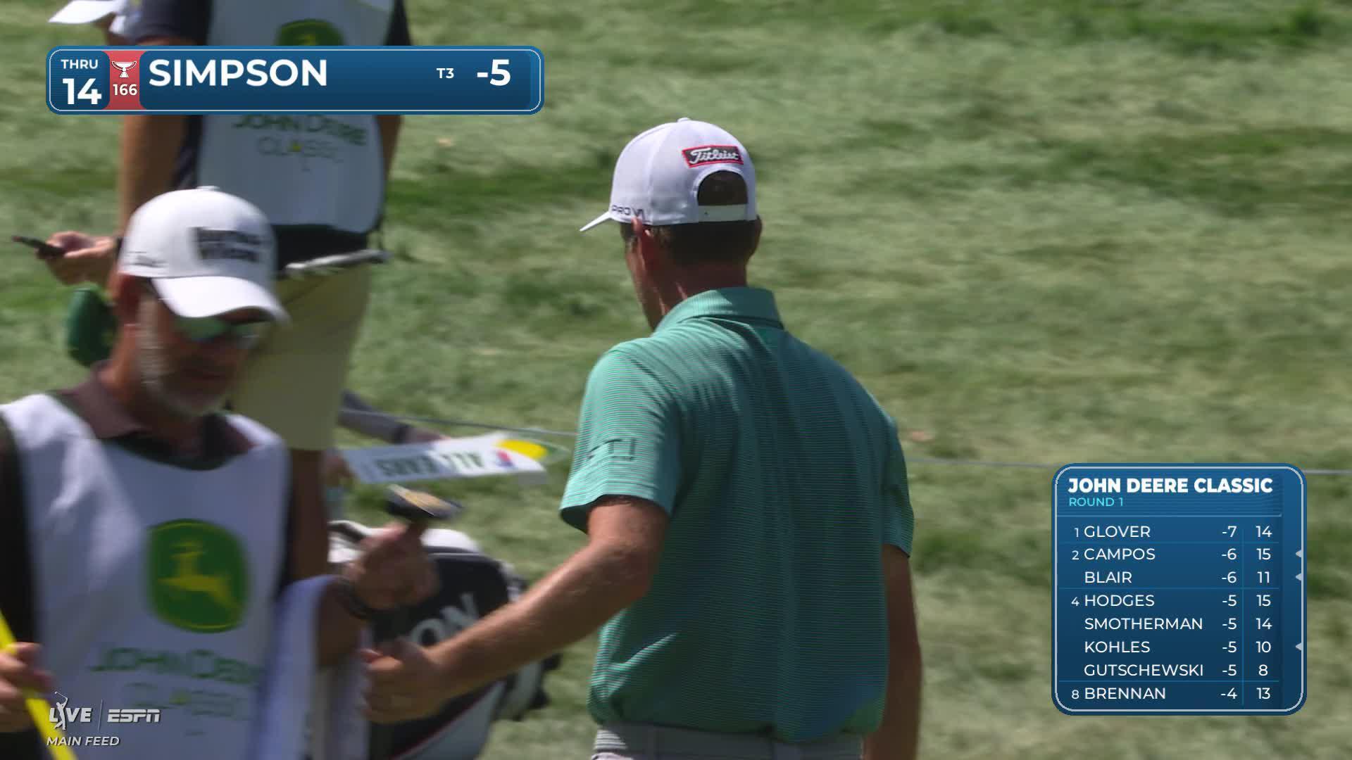 Webb Simpson sinks 6-foot birdie putt on No. 14 at John Deere
