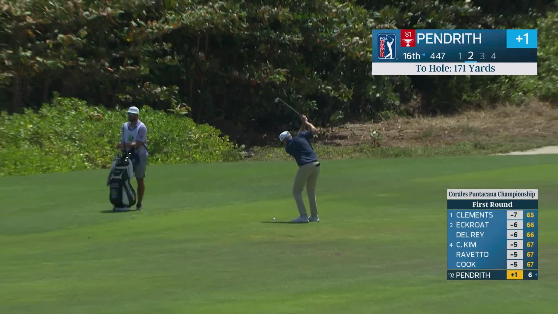 Taylor Pendrith's 153-yard approach sets up birdie on No. 16 at Corales Puntacana