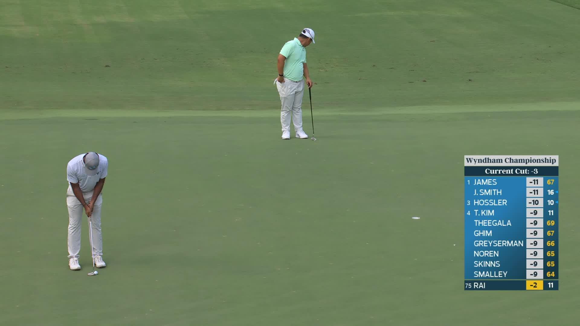 Aaron Rai sinks 15-foot birdie putt on No. 12 at Wyndham