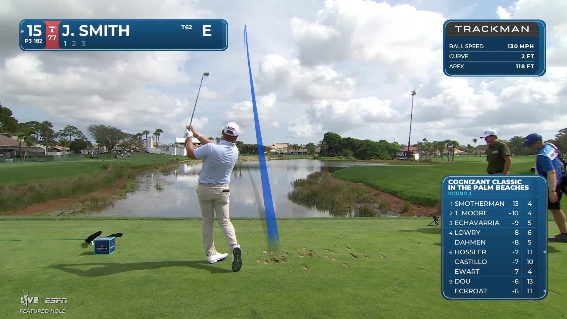 Jordan L Smith hits 182-yard drive to 5 feet, sets up birdie on No. 15 at Cognizant Classic