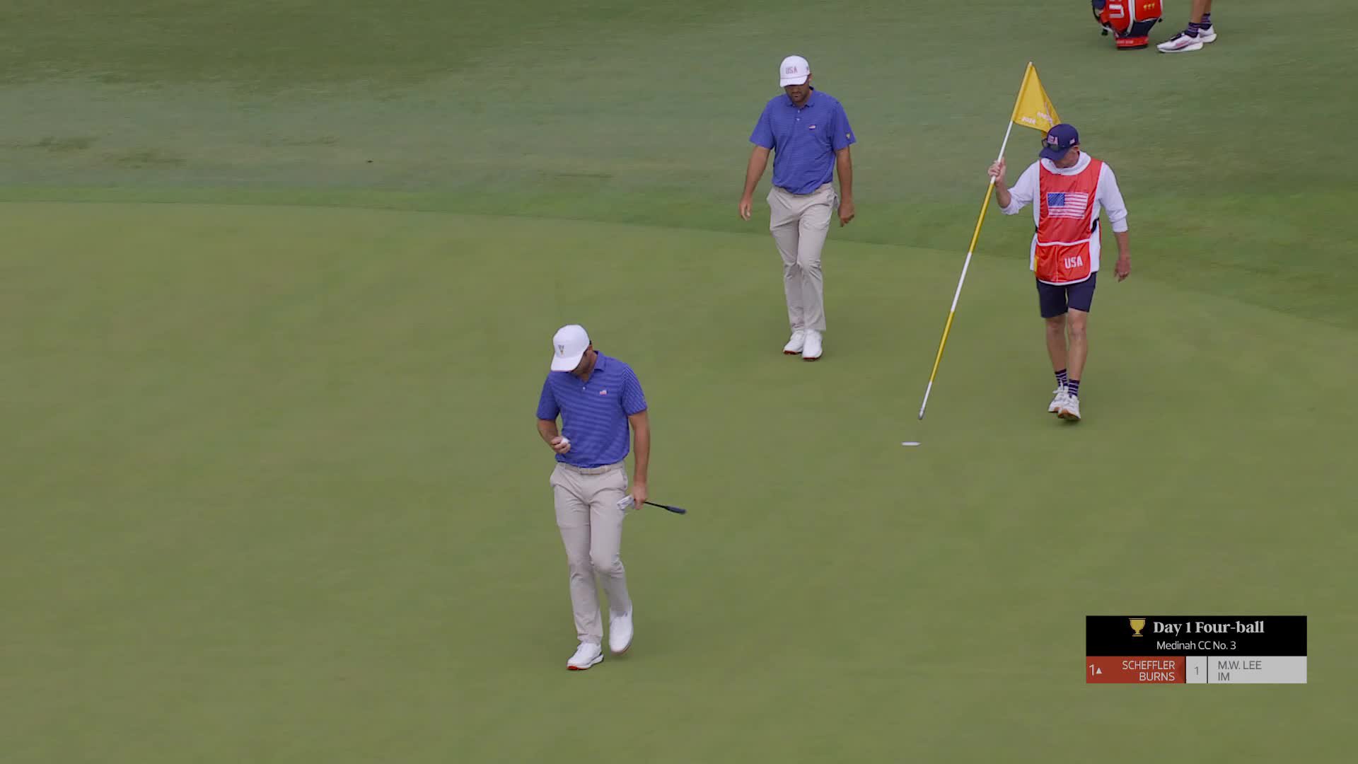 Sam Burns makes birdie on No. 2 at the 2026 Presidents Cup