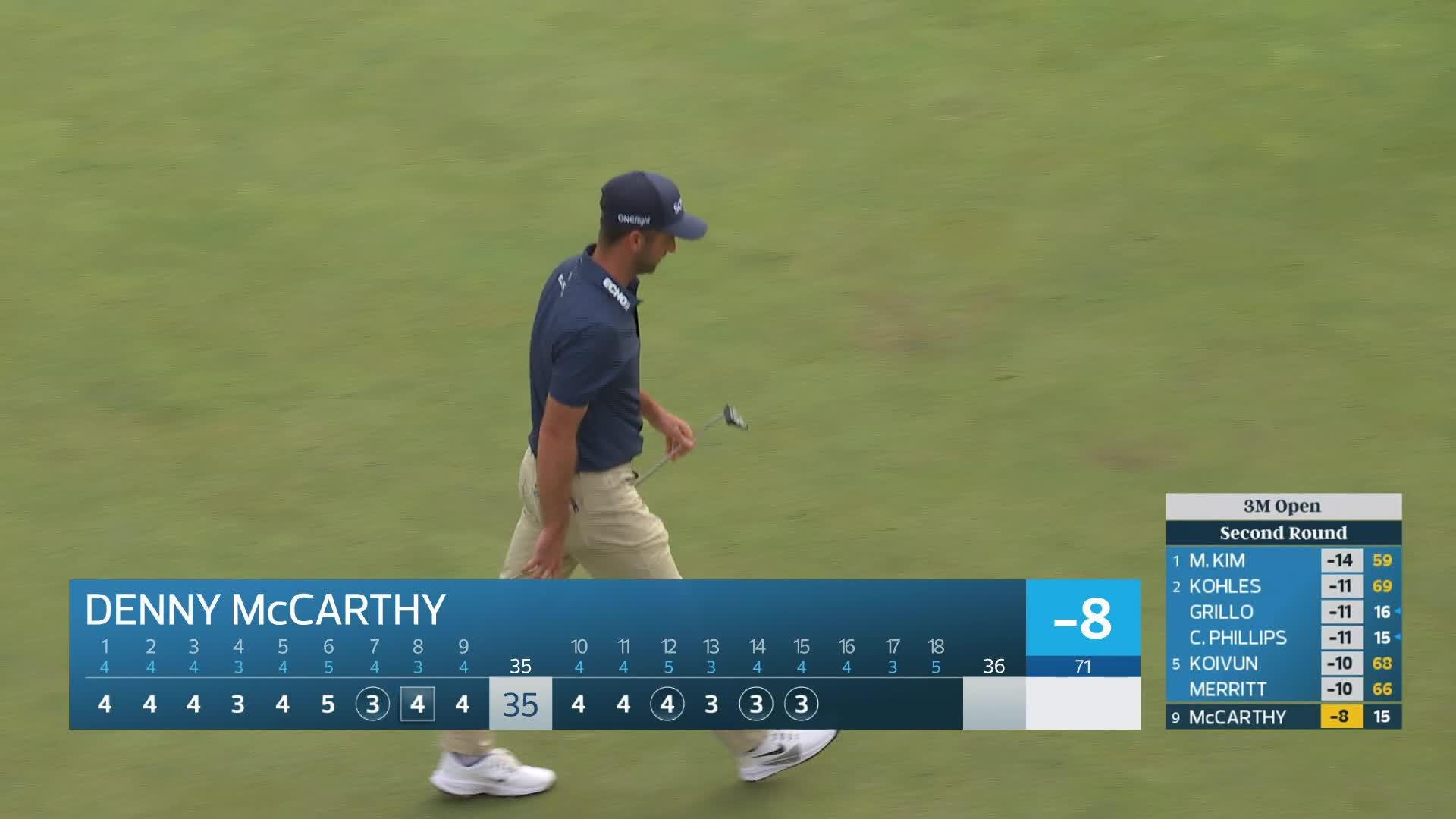 Denny McCarthy sinks 10-foot birdie putt on No. 15 at 3M Open