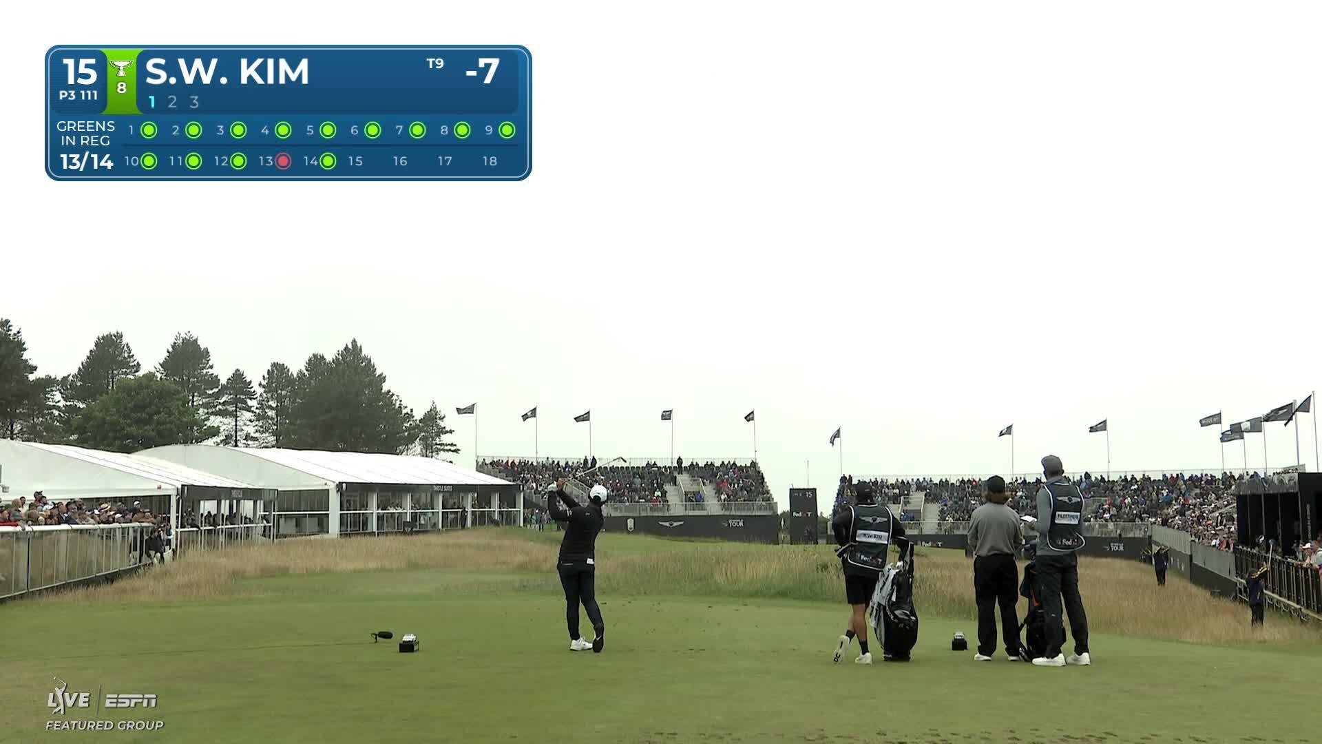 Si Woo Kim hits tee shot to 15 feet, sets up birdie on No. 15 at Genesis Scottish Open