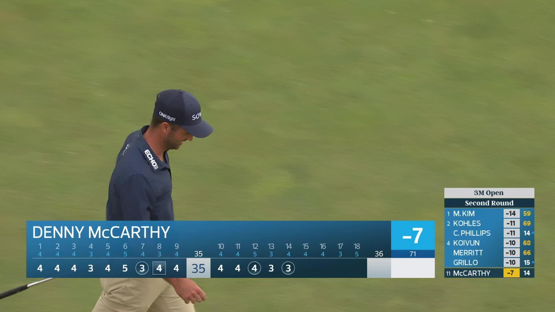 Denny McCarthy holes 59-foot greenside shot for birdie on No. 14 at 3M Open