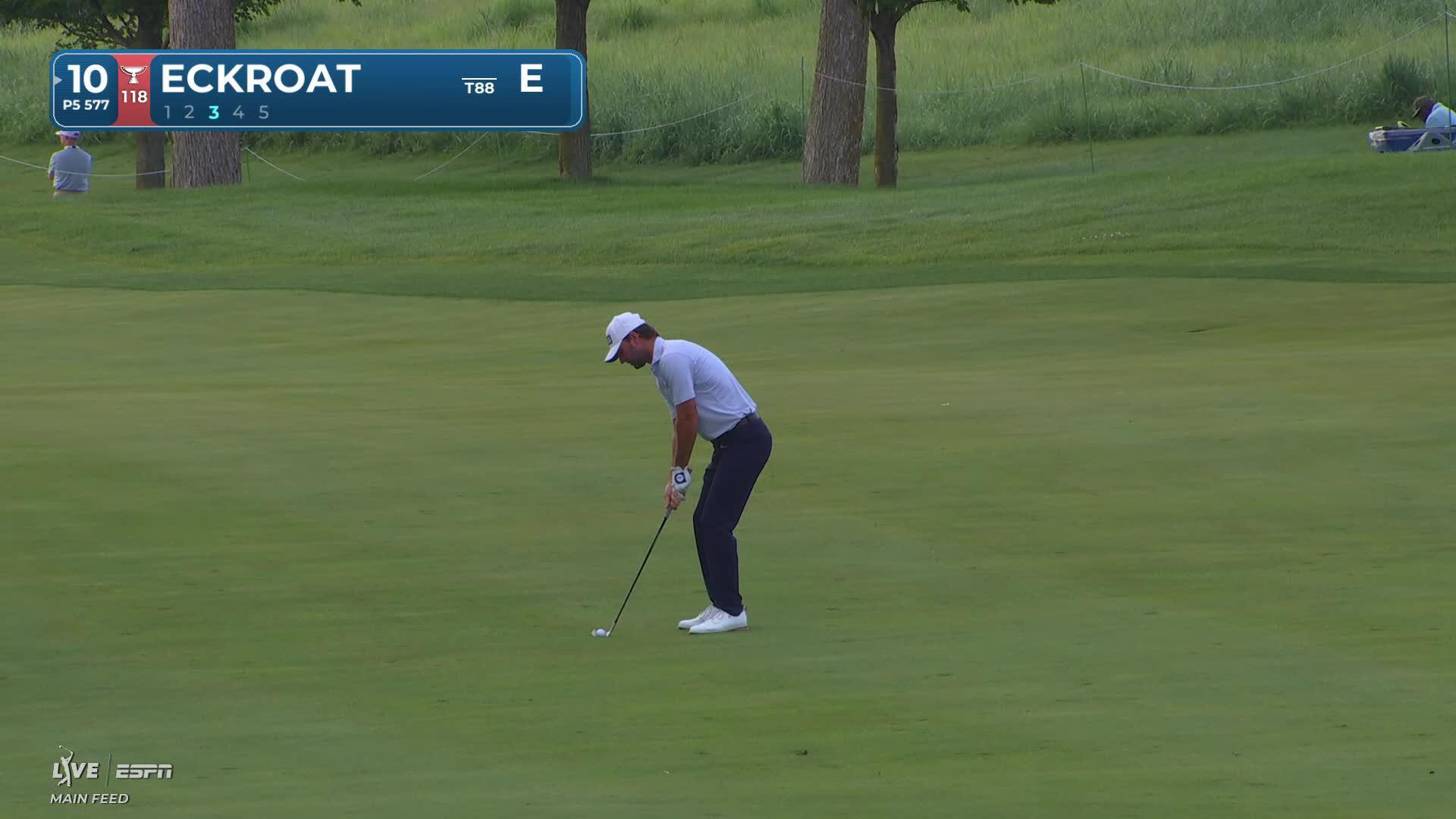 Austin Eckroat holes 97-yard approach for eagle on No. 10 at John Deere