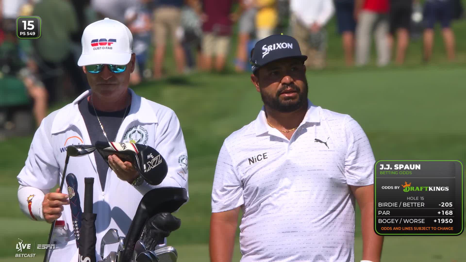 J.J. Spaun holes 12-foot shot for birdie on No. 15 at the Memorial