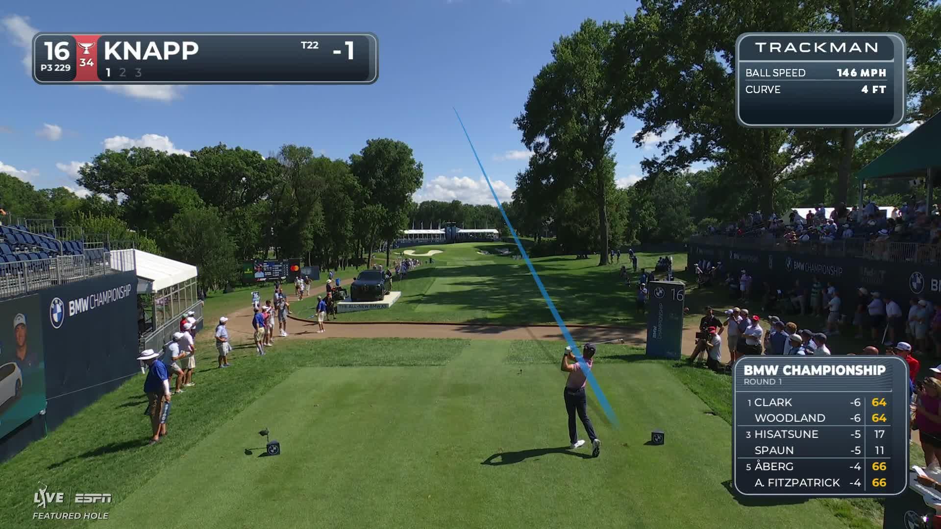 Jake Knapp hits tee shot to 12 feet, sets up birdie on No. 16 at BMW Championship